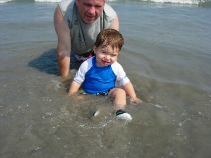 <i>Kevin and I enjoying the surf.</i>